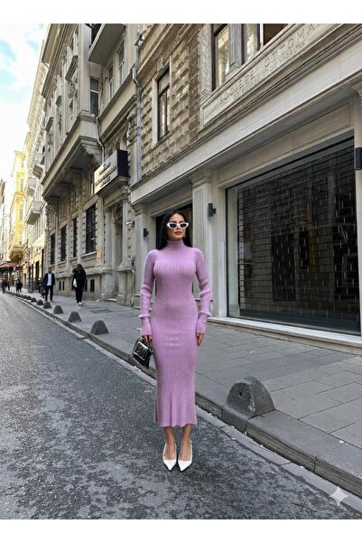 MAESTRO WOMAN Kadın Lila Balıkçı Yaka Triko Elbise