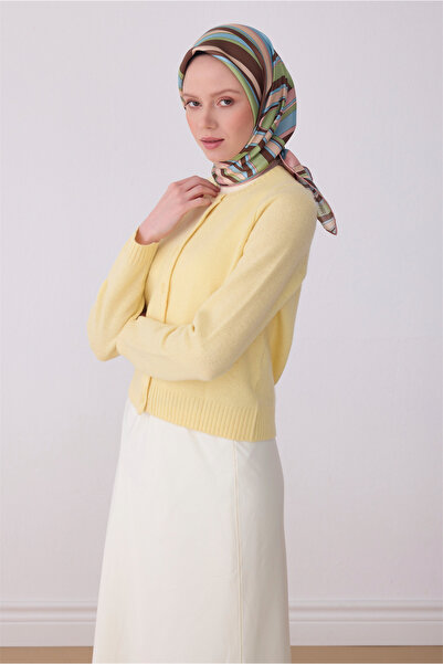 Belli Eșarfă din mătase 100% twill, cu model geometric multicolor, maro amar ...