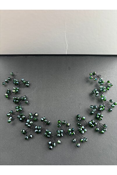 Store Gelin aksesuar özel gün tokası yeşil boncuklu taç türban kadın aksesuar