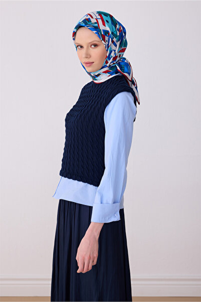 Belli Eșarfă cu model Blue Obje 100% Twill mătase 4307-05