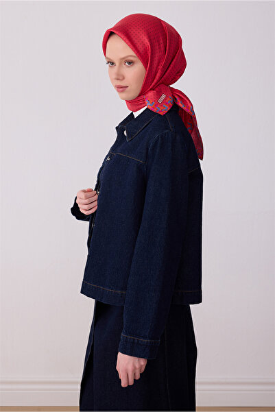 Belli Eșarfă roșie cu model clasic 100% twill mătase 4326-33