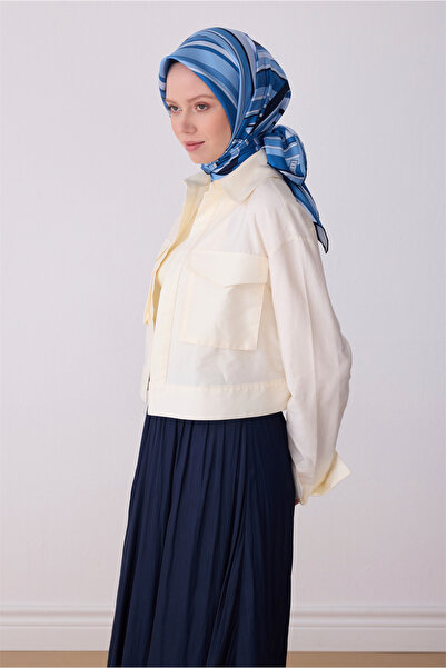 Belli Eșarfă din mătase twill 100% cu model geometric albastru marin 4311-05