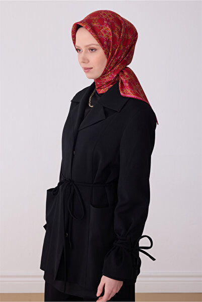 Belli Eșarfă roșie cu model clasic, 100% mătase twill 4328-01