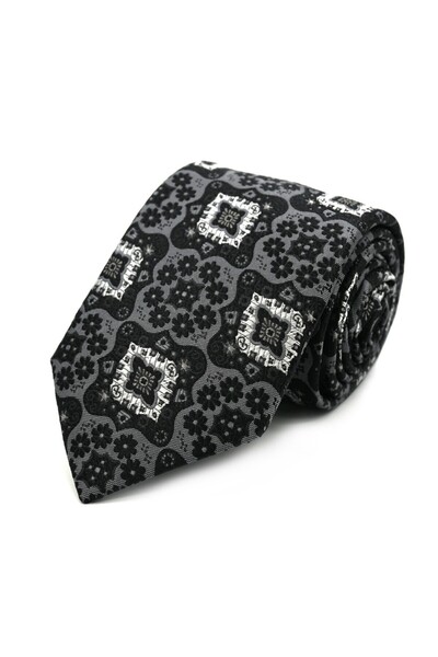 Sade Kravat Black Gray White Special Floral Patterned Special Woven Tie 32897...