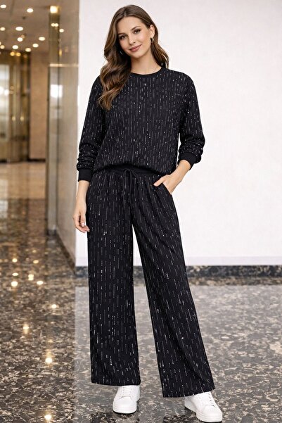 MİRA BUTİK Modal Fabric Crystal Stone Detailed Double Pocket Set