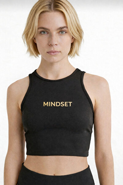 TWINTICKS Μαύρο αθλητικό μπούστο με χρυσό τύπωμα – Κοντό τοπ για Γυμναστική &...