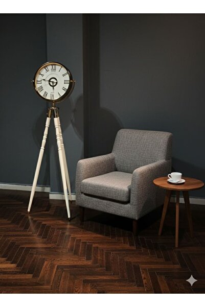 Serdemdizayn serdem TRİPOD KREM AHŞAP AYAKLI-(40X40)-GOLD DEKORATİF SAAT