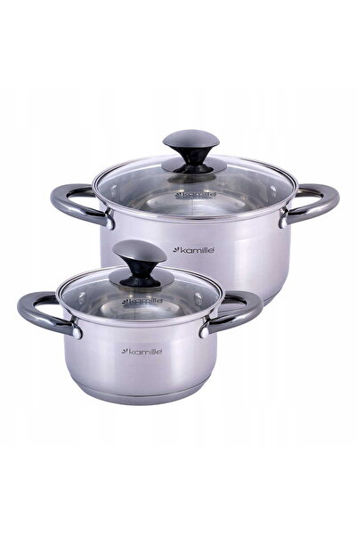 Kamille Set of 2 pots, Kamille, stainless steel, heat-resistant glass lids, 1...