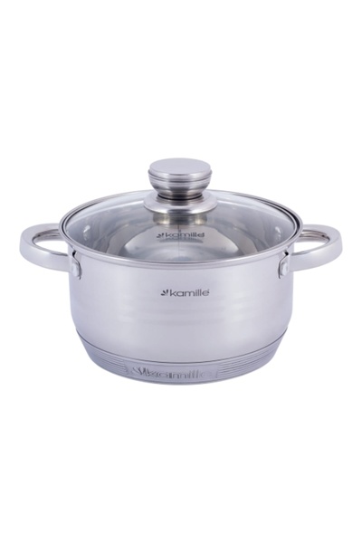 Kamille Stainless Steel Pot 3.0 L with Glass Lid 20cm - Silver