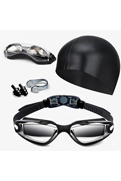 Generic 4-in-1 Swim Set: Anti-Fog UV Goggles, Silicone Cap, Earplugs & Nose C...