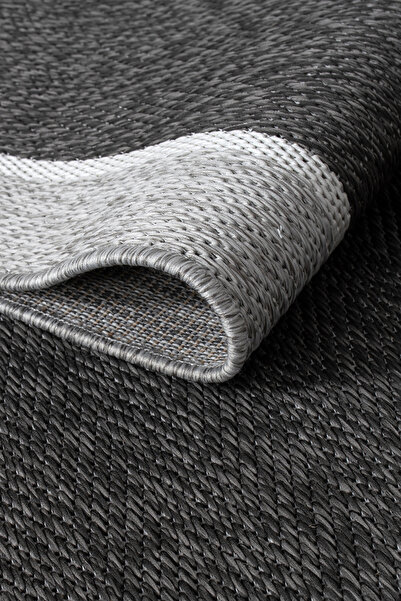 Meta Halı Mt Venüs Sisal Gri - Antrasit Bordürlü Modern Dokuma Kilim Hasır Halı