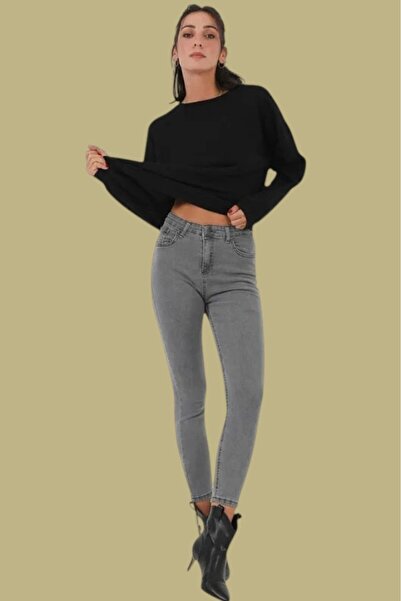 Livik Pantaloni de damă Yaleris, gri, elastici, clasici, cu talie înaltă și p...