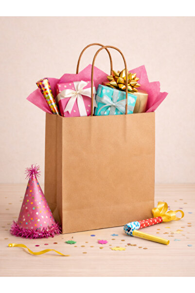 MEZ-PACK Kraft Renkli Kraft Çanta 31x12x41 Cm 5 Adet Hediye Poşeti , Hediye P...