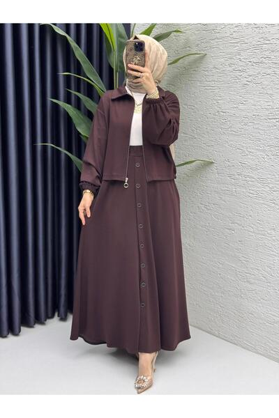 ZENA BY ÇETİN LEVENT Zippered Jacket and Buttoned Skirt Set, Comfortable Cut ...