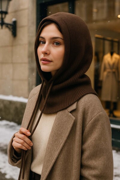 REMSA Women's Knitwear Balaklava Beanie Hat Rkşbyn-05 Brown