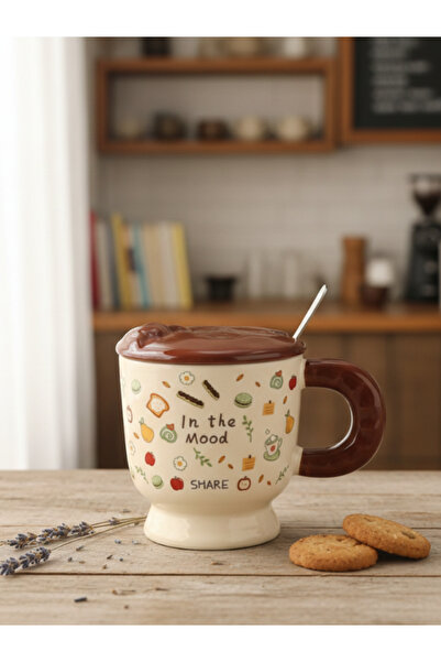 Bam Colorful Friends Ceramic Mug with Spoon and Lid