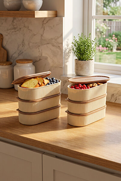 Homekolik Nanny 6’lı 500 ml Krem Kapaklı Kahvaltılık Saklama Kabı Seti – Buzd...