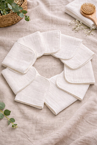 ZEYPBA 100% Cotton Baby Muslin Mouth Wipes - 8 Pcs - Ecru 100% Cotton
