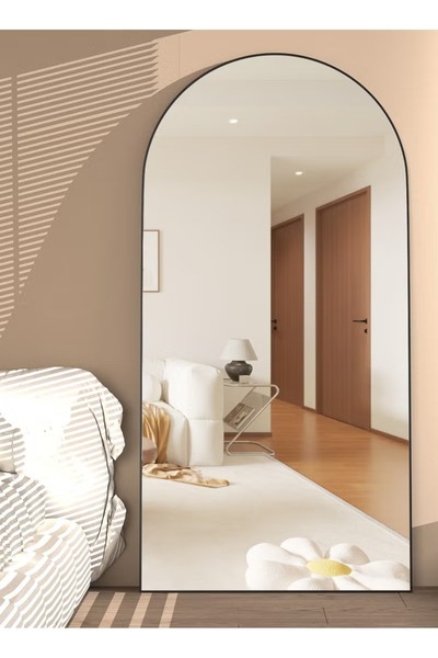 Mtanvxay مرآة مقوسة بطول كامل، 80×180 سم، إطار حديدي، 3 في 1، يمكن تعليقها أو...