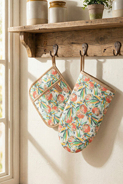 HAMUR Heat Resistant 2-Piece Kitchen Oven Gloves Square Pot and Pan Holder Se...