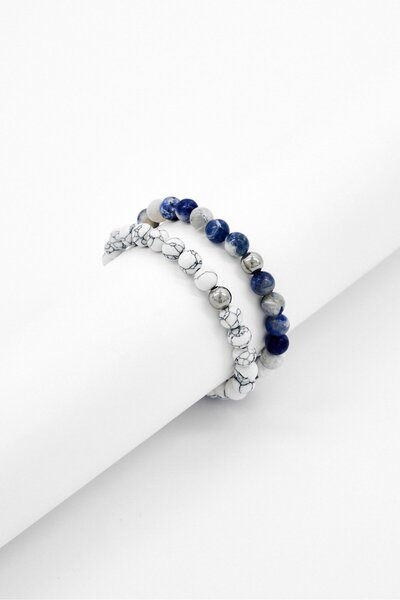 Nautica Men 2Pieces Tiger Eye Bead With Anchor Bracelet, Multicolor