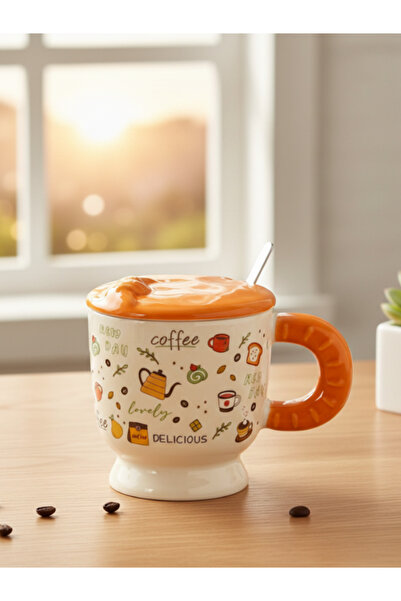 Bam Colorful Friends Ceramic Mug with Spoon and Lid