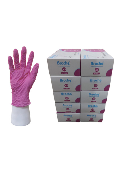 Broche PUDRASIZ NİTRİL ELDİVEN XS BEDEN PEMBE 10'LU PAKET