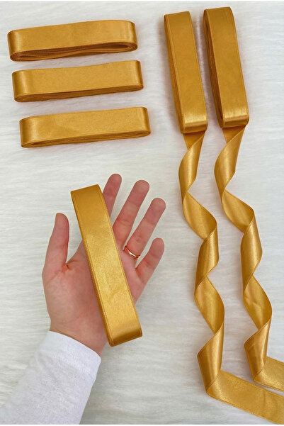 ZEYMERADE Dark Gold Satin Ribbon 3cm 10Mt, Bohça Dowry Wedding Henna Circumci...