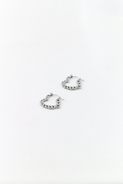 Piatella Women Stainless Steel Heart Link Chain Hoop Earrings, Silver