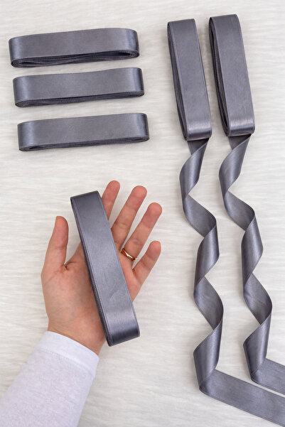 ZEYMERADE Dark Gray Satin Ribbon 3 cm 10 Mt, Bohça Dowry Wedding Henna Circum...