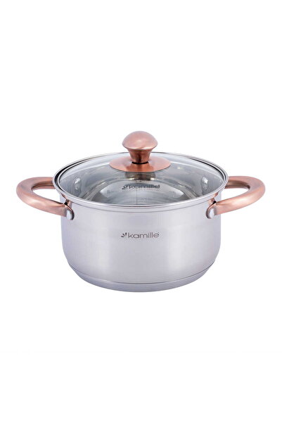 Kamille Stainless Steel Pot with Glass Lid, 2.0 L (18 cm), Induction