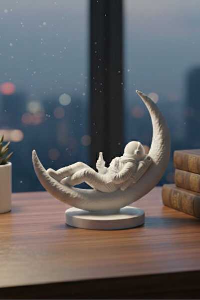 KLYNTO Hediye Astronot ve Ay Temalı Minimalist Dekoratif Obje - Modern Ofis v...