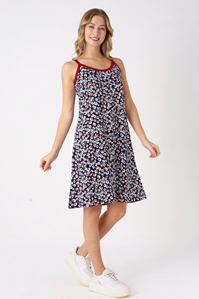 İntensive Patterned 100% Cotton Summer Strap Women's Dress