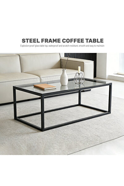 EqiEch Modern Center Table,Coffee Table for Living Room,Tempered Glass-top wi...