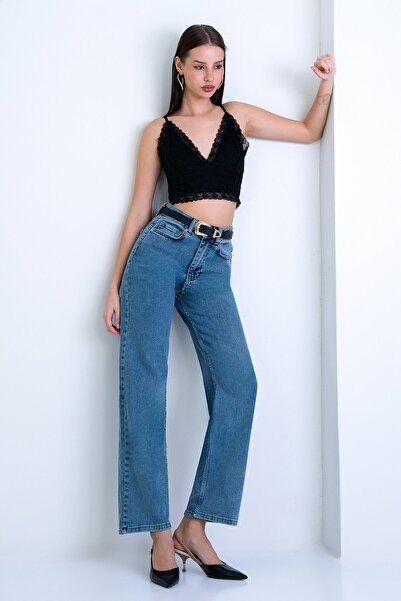 Trend Alaçatı Stili Women's blue high waist wide leg jean pants alc-x15158