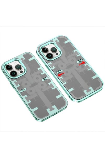 New Face KRYBCTH iPhone 14 Pro Max Kılıf Mekanik Bumper Kapak (112549) - Yeşil