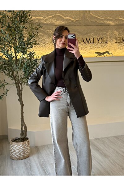 EMEL ERYILMAZ Acı Kahve Deri Blazer Ceket