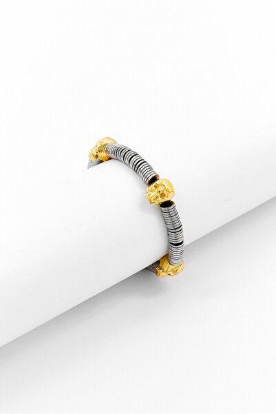 Police Men IPG Skull With Cord Bracelet, Silver