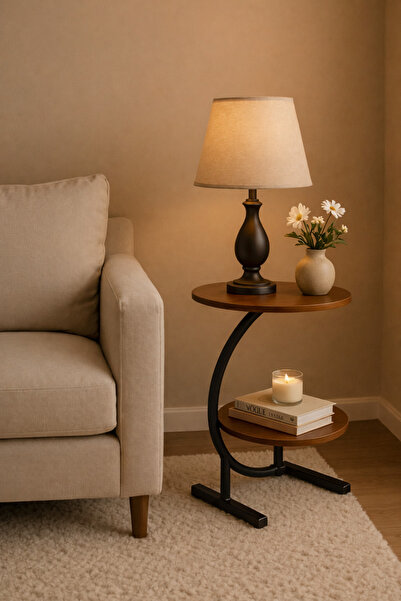 N.zone Side table, service table, modern round 2-shelf brown