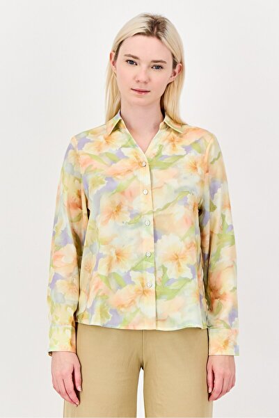 Kathy Ireland Women Spread Collar Floral Print Long Sleeve Shirt, Multicolor