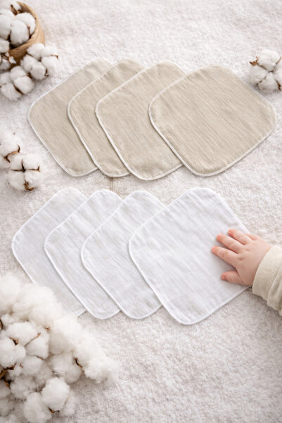 ZEYPBA %100 Pamuklu Bebek Müslin Ağız Mendili - 8 Li - Ekru / Bej Karışık %100 Pamuklu