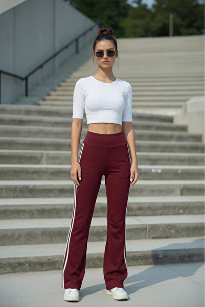 çatı moda Rahat Kalıp İnterlok Kumaş Çift Şeritli İspanyol Paça Eşofman