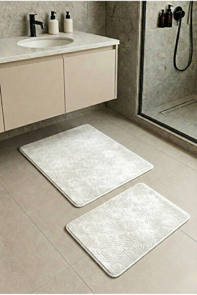 Geus Halı Bathroom Mat Set of 2 Anthracite Soft Non-Slip Base Washable Stain ...