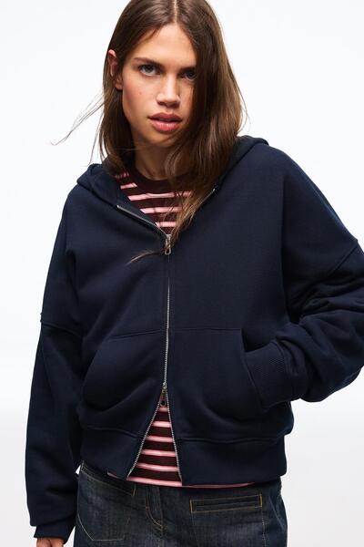 Bershka Oversize kapüşonlu fermuarlı sweatshirt