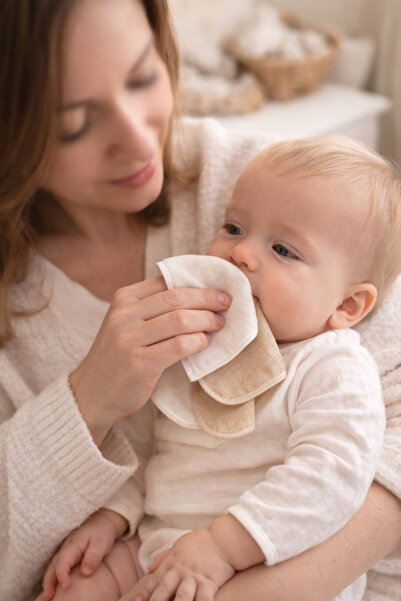 ZEYPBA %100 Pamuklu Bebek Müslin Ağız Mendili - 8 Li - Ekru / Bej Karışık %10...