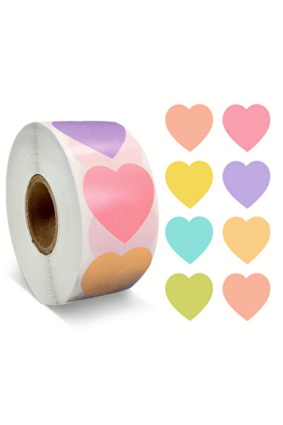 hdcw 500 ADET 2,5 cm RULO YAPIŞKANLI PASTEL ÇOK RENKLİ KALP STICKER ETİKET HE...
