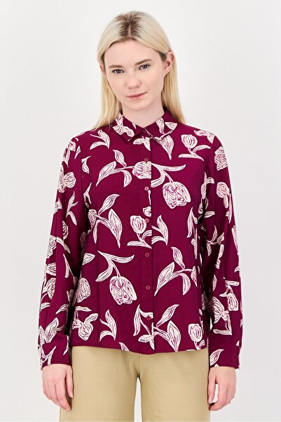 Kathy Ireland Women Spread Collar Long Sleeve Floral Pattern Shirt, Multicolor