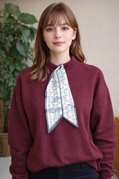 MOONBULL Pulover de damă cu guler tip eșarfă și detalii tricotaj