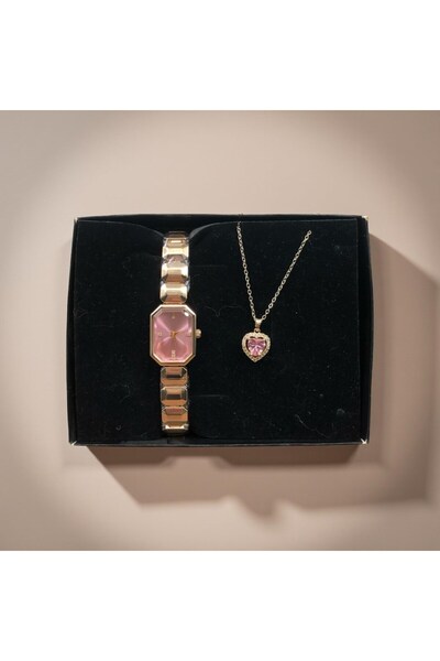 Denseden The Time of My Heart Is You |   Pink Watch and Heart Necklace Valent...