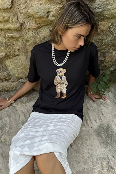 The Champ Clothing Γυναικείο μπλουζάκι Oversize Trench Bear με στάμπα σε μαύρ...